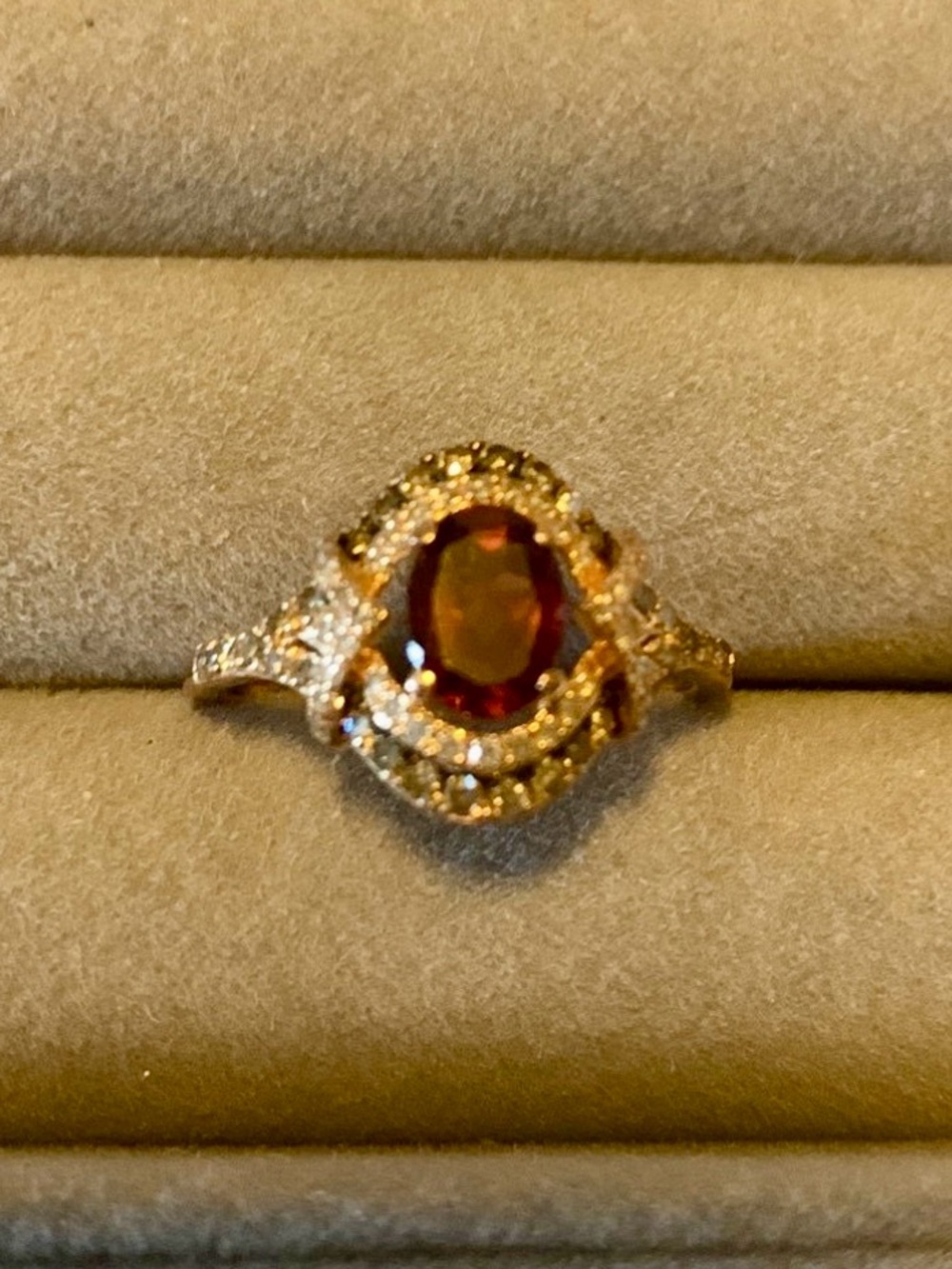 EFFY Rhodolite Garnet with White and Cocoa diamond® Ring in 14K Rose Gold